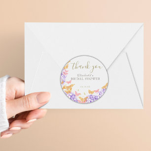 Butterfly Bridal Shower Hydrangea Gold Thank You Classic Round Sticker