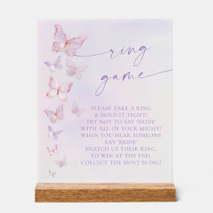 Butterfly Bridal Shower Ring game Acrylic Sign