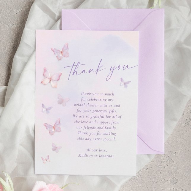Butterfly Bridal Shower  Thank You Card (Creator Uploaded)
