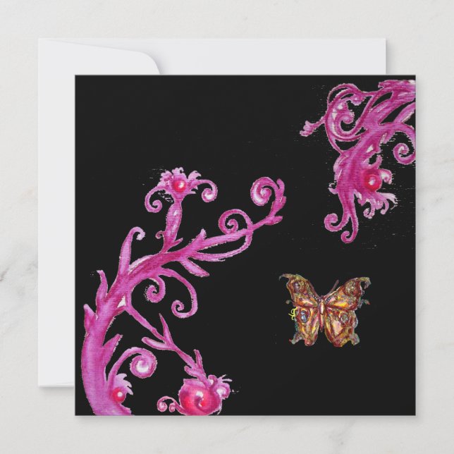 BUTTERFLY , bright pink black Invitation (Front)
