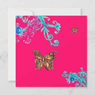 BUTTERFLY , bright pink  blue Invitation