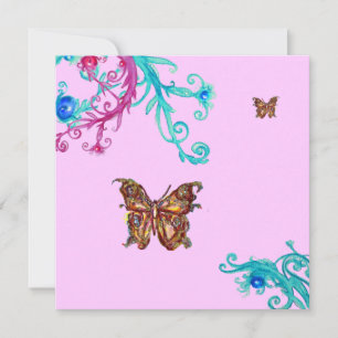 BUTTERFLY , bright pink blue Invitation