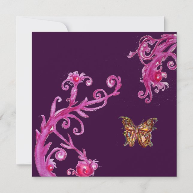 BUTTERFLY , bright pink purple Invitation (Front)
