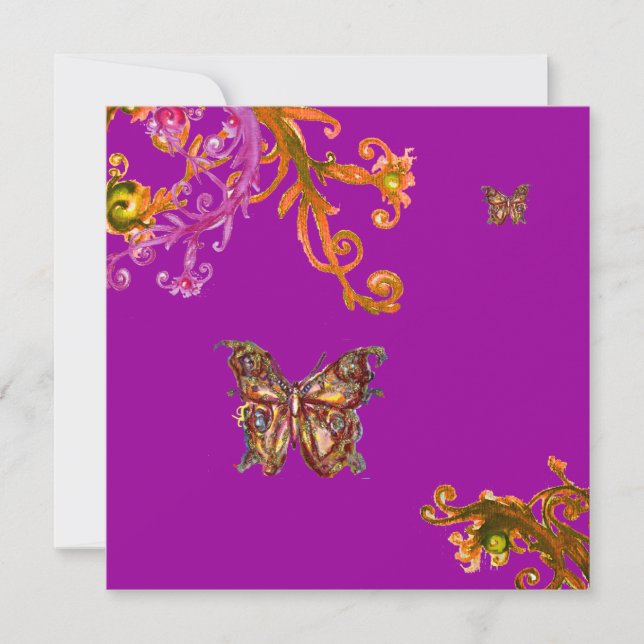 BUTTERFLY , bright pink yellow purple violet Invitation (Front)