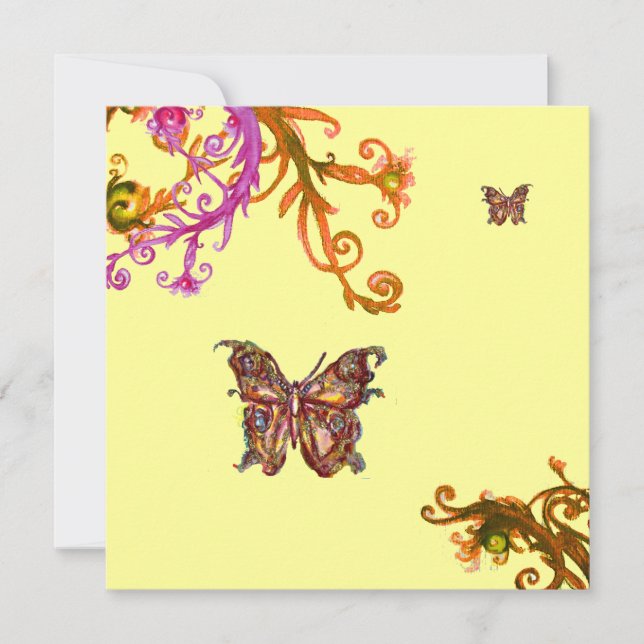 BUTTERFLY , bright pink yellow yellow Invitation (Front)
