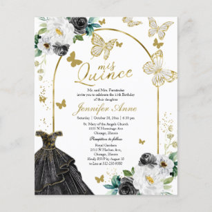Butterfly Budget Quince Invitations Black Dress