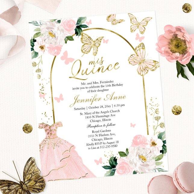 Butterfly Budget Quince Invitations Blush Dress (Creator Uploaded)