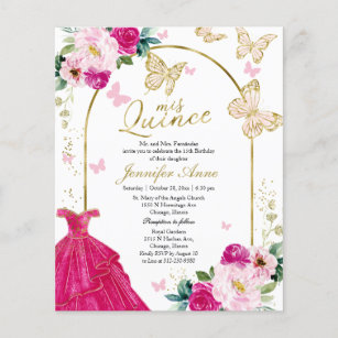 Butterfly Budget Quince Invitations Hot Pink Dress