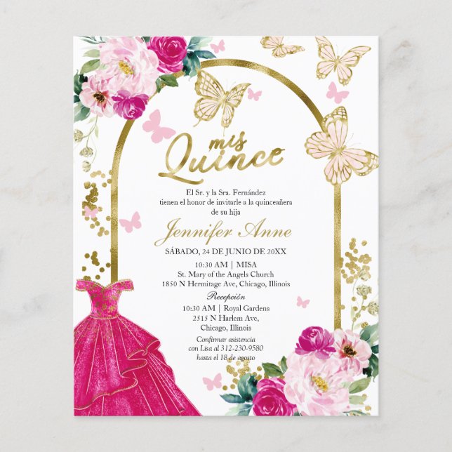 Butterfly Budget Spanish Quinceanera Invitations (Front)