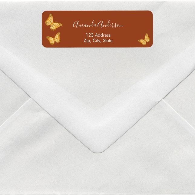 Butterfly burnt orange gold return address label (Creator Uploaded)