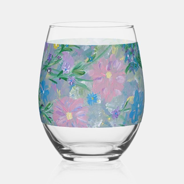 Butterfly Bush Floral Stemless Wine Glass (Front)
