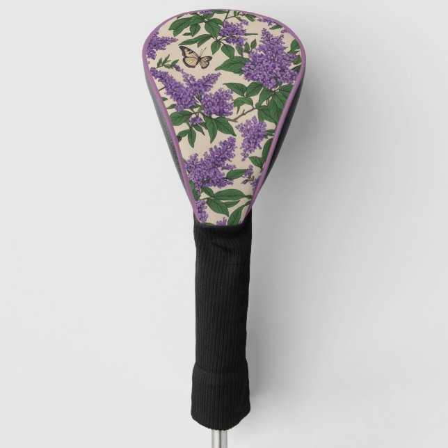 Butterfly bush purple flowers and butterflies golf head cover (Front)