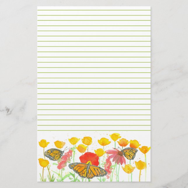 Butterfly California Poppies Wildflower Garden Stationery (Front)