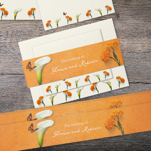 Butterfly, Calla Lily, Marigolds Mexican Wedding Invitation Belly Band