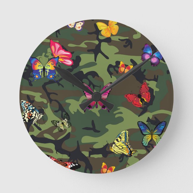 butterfly camouflage round clock (Front)