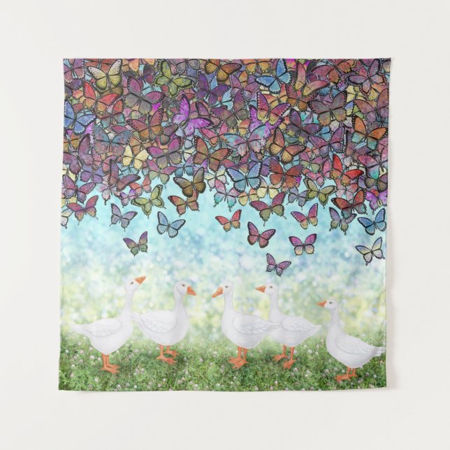 butterfly cascade and white geese tapestry (Front)