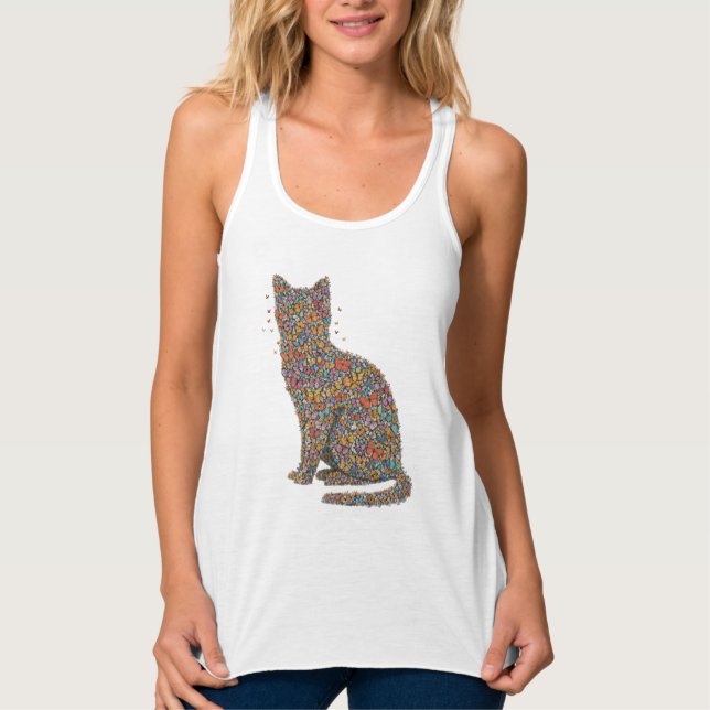 Butterfly Cat Lover Silhouette Art | Graphic Print Singlet (Front)