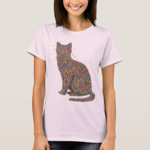 Butterfly Cat Lover Silhouette Art   Graphic Print T-Shirt