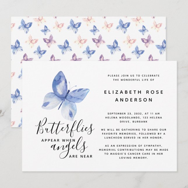 Butterfly Celebration of Life Memorial Service Invitation (Front/Back)