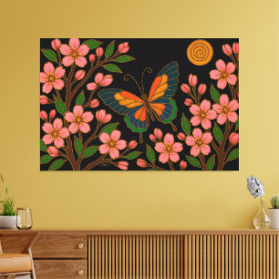 Butterfly Cherry Blossom Moon Canvas Print