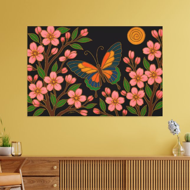 Butterfly Cherry Blossom Moon Canvas Print (Insitu(LivingRoom))