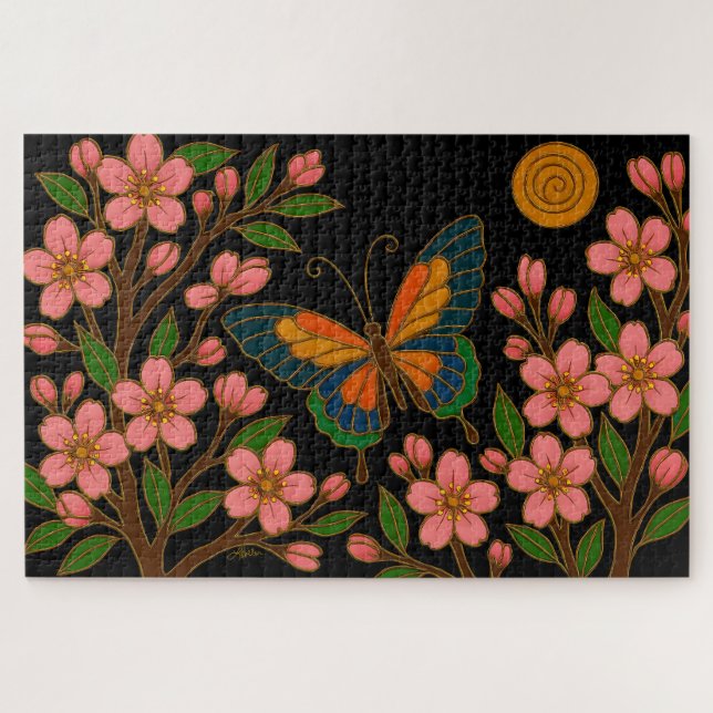 Butterfly Cherry Blossom Moon Jigsaw Puzzle (Horizontal)