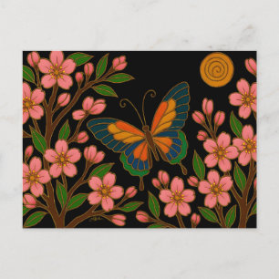 Butterfly Cherry Blossom Moon Postcard