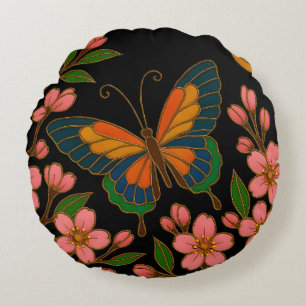 Butterfly Cherry Blossom Moon Round Cushion