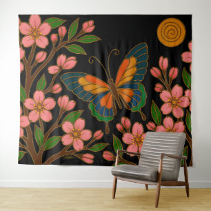 Butterfly Cherry Blossom Moon Tapestry
