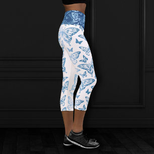 Butterfly Chic Classic Blue and White Capri Leggings