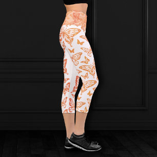 Butterfly Chic   Coral Orange Dark Peach Ombre Capri Leggings