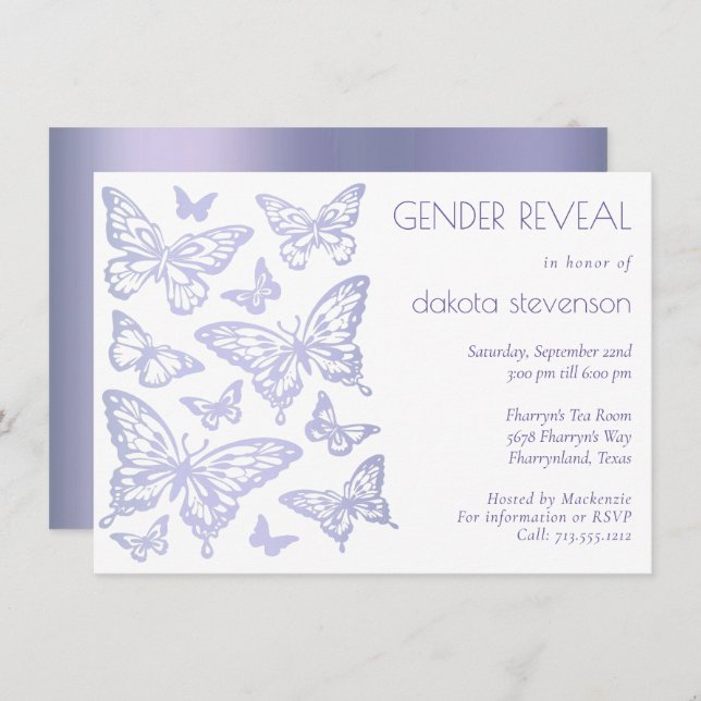 Butterfly Chic | Lavender Purple Gender Reveal Invitation (Front/Back)