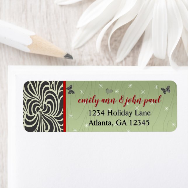 Butterfly Christmas Swirl Return Address Labels (Insitu)