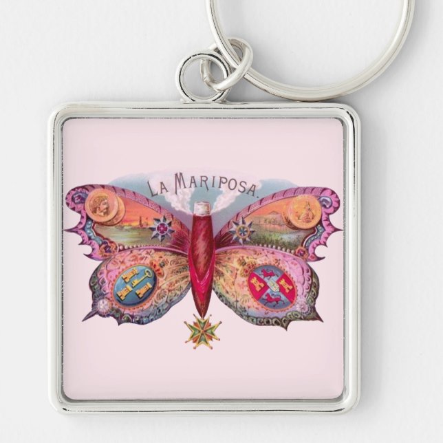 Butterfly Cigar Antique Painting Advertising Key Ring (Front)