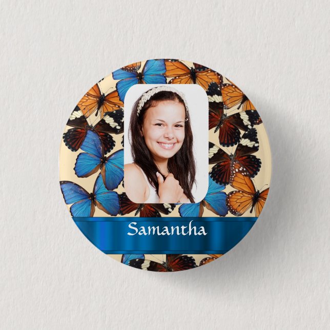 Butterfly collage photo template 3 cm round badge (Front)