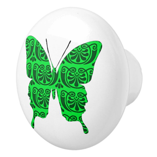 Butterfly Collage Victorian Green Ceramic Knob (Right)
