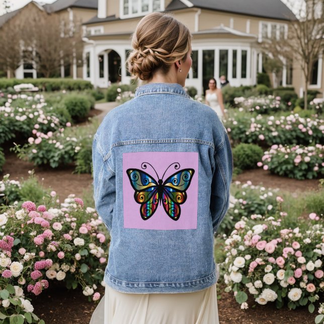 BUTTERFLY COLORFUL ART Denim Jean Jacket (Wedding Back)