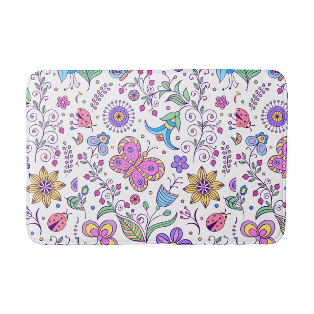 Butterfly Colourful And Flower Cute    Bath Mat (Front)