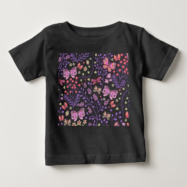 Butterfly Colourful And Flowers Rose Baby T-Shirt (Front)
