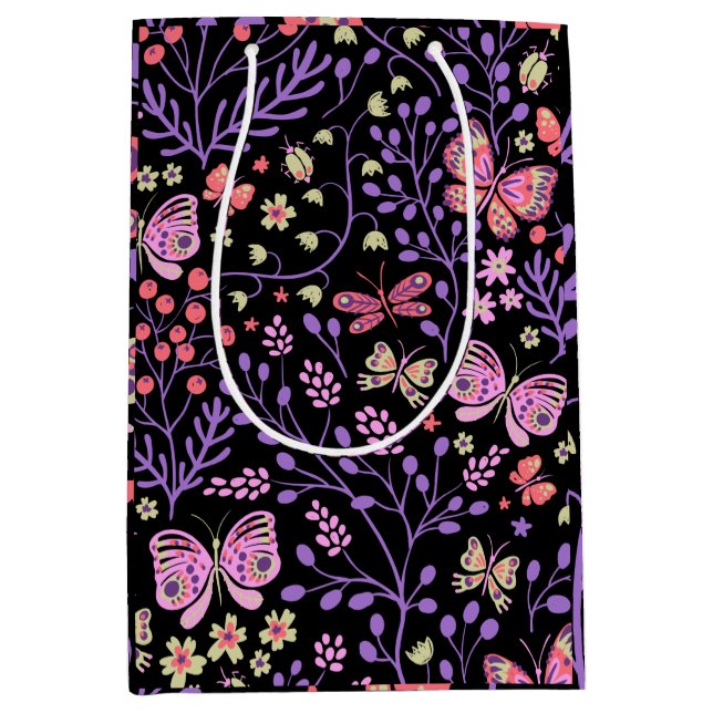 Butterfly Colourful And Flowers Rose cute     Medium Gift Bag (Front)
