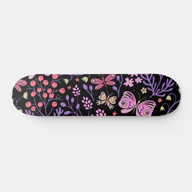 Butterfly Colourful And Flowers Rose cute     Skateboard (Horz)
