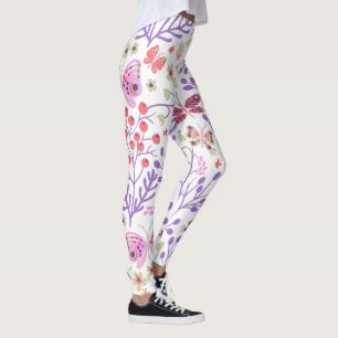 Butterfly Colourful And Flowers Rose Leggings