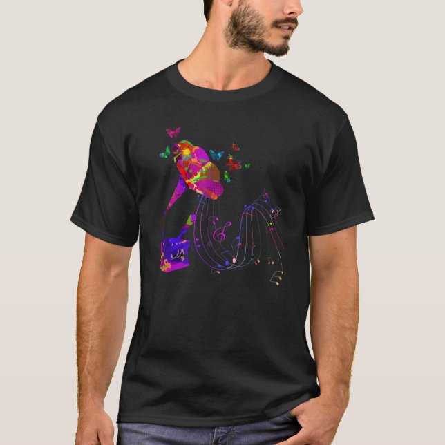 Butterfly Colourful Gramophone Coloured Guitars Cl T-Shirt (Front)