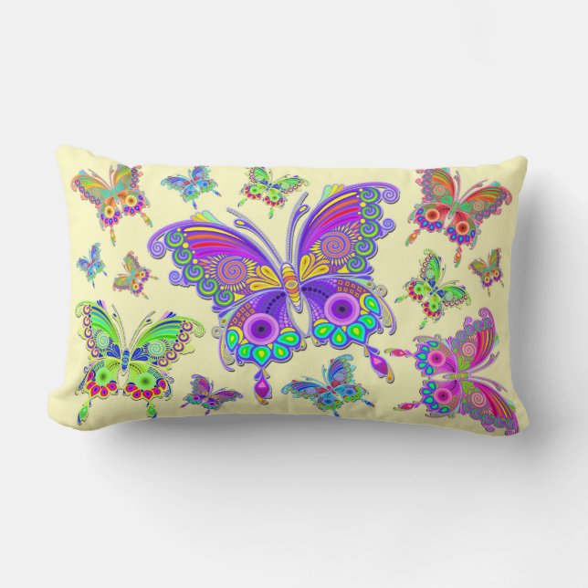 Butterfly Colourful Tattoo Style Lumbar Cushion (Front)