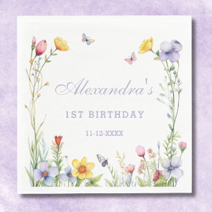 Butterfly Colourful Wildflower 1st Birthday Party  Napkin