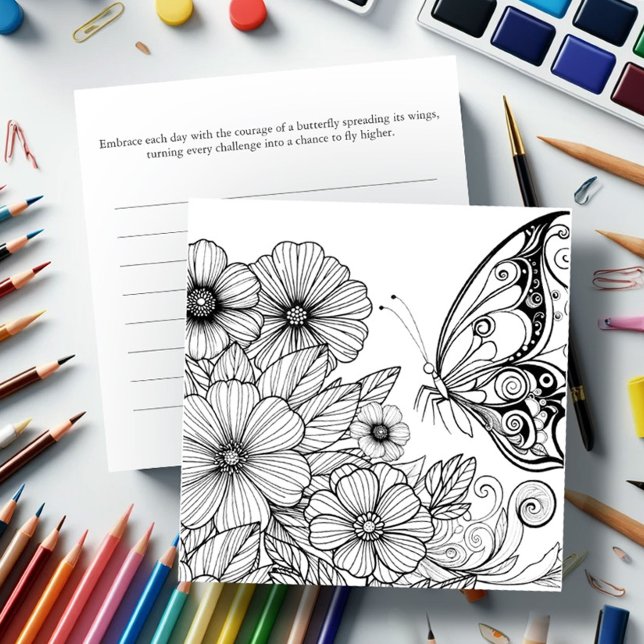 Butterfly Colouring Cards with Journal (Butterfly coloring pages for adult women with flowers and journaling on the back)