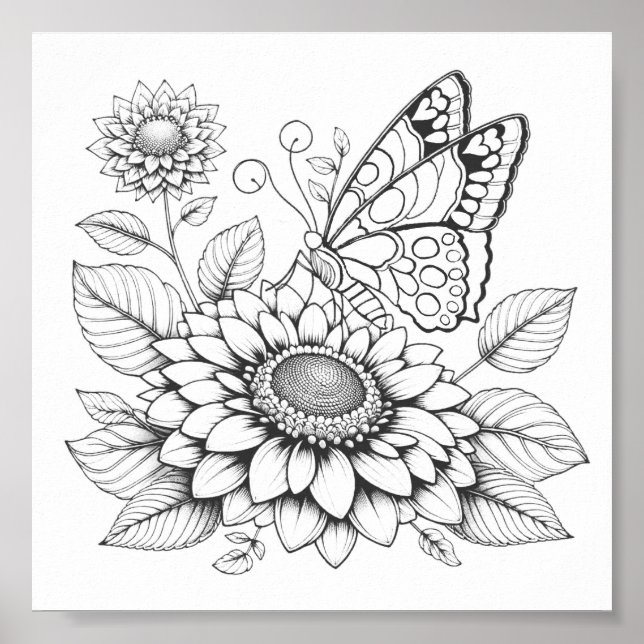 Butterfly Colouring Pages For Adults Poster (Front)