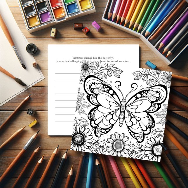 Butterfly Colouring Pages with Journal Invitation (Butterfly coloring pages for adults on sturdy card stock ideal for mixed media. Journal on back.)
