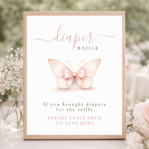 Butterfly Coquette Bow Baby Shower Diaper Raffle Poster