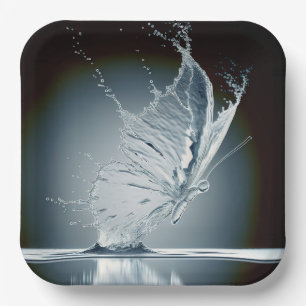 Butterfly Creating a Water Splash Paper Plate